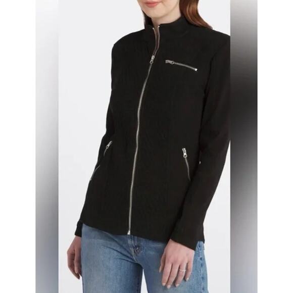 Liverpool Nereus Quilted Panel Denim Jacket Womens S Black Full Zip Thumb Holes - Picture 2 of 12